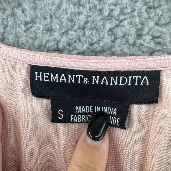 Anthropologie Hemant Nandita Rose Garden Pink Floral Embroidered Peplum Top Sm - Picture 8 of 9